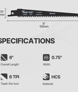 Vearter S644D 5-delige Reciprozaagbladen Set - 150mm (6") HCS, 6 TPI - Voor Hout & PVC