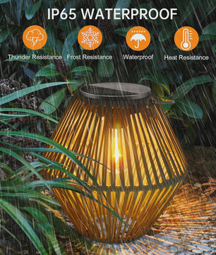 Zonne-energie Lantaarn voor Buiten - Waterdichte Hangende Rotan Decoratie voor Tuin & Terras