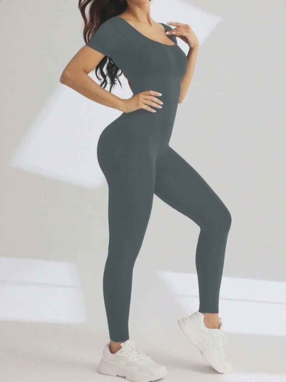 Naadloze Body met U-hals en Korte Mouwen - Optimaal voor Fitness & Gym