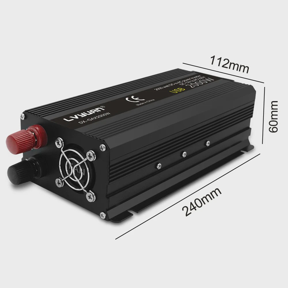 2000W Power Inverter 12V DC naar 230V AC met EU-stopcontact en Dubbele USB - Zwart