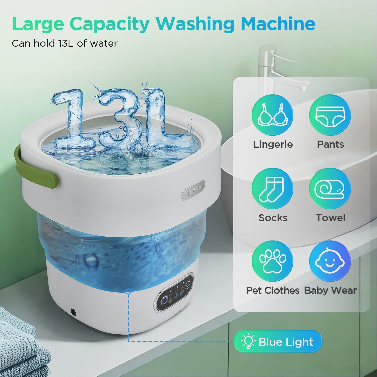 Opvouwbare Mini Wasmachine met Centrifuge - 13L Draagbare Wasmachine voor Reizen & Camping