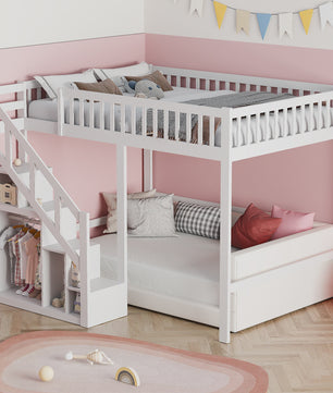 Wit Kinder Hoogslaper met Trap en Opbergkast - 90x200cm - Multifunctioneel Speelbed