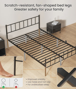 Zwart Metalen Bedframe 140x190cm met Hoofdbord, Voetbord en 32cm Opbergruimte