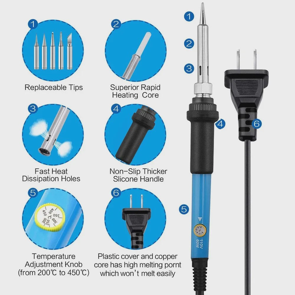 60W Verstelbare Temperatuur Soldeerbout - EU 220V / US 110V Plug - Ideaal voor DIY Reparatie
