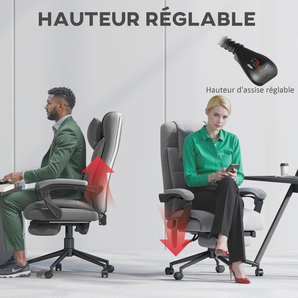 Ergonomische bureaustoel met massage, verwarming en voetensteun - Grijs