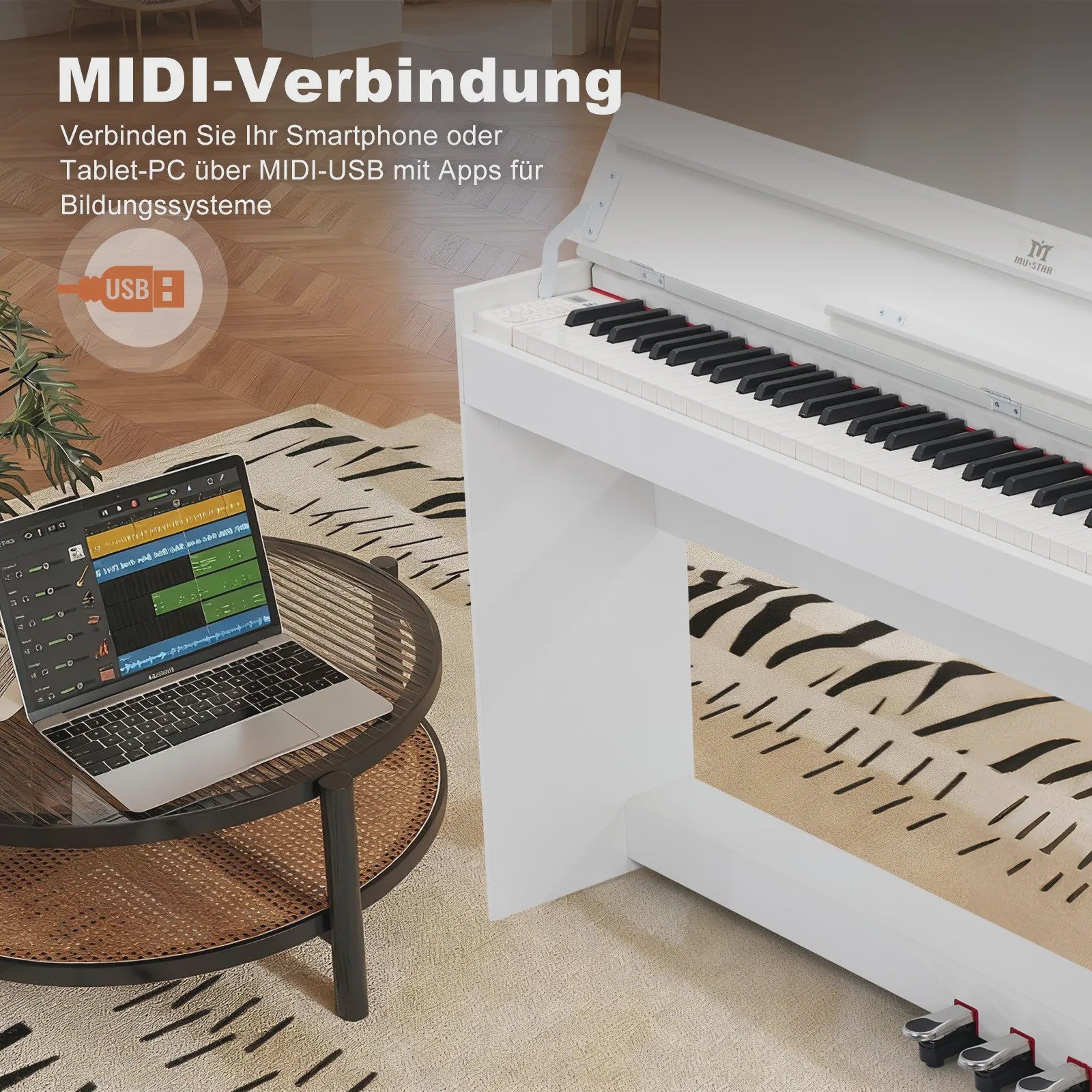 Digitale Piano 88 Semi-gewogen Toetsen met Bluetooth, MIDI en 3 Pedalen - Zwart