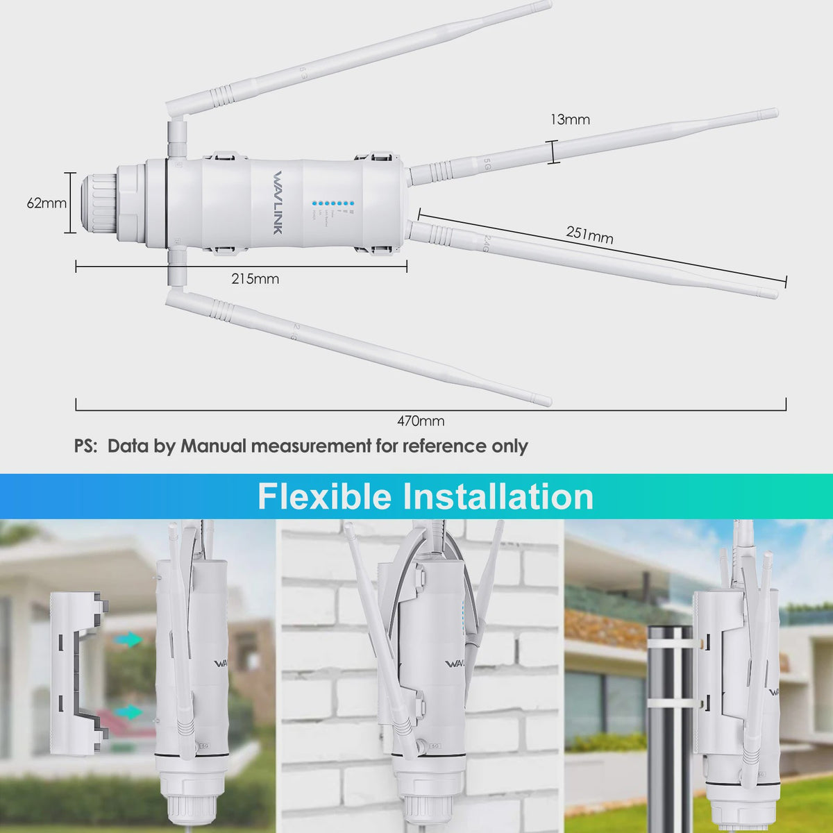 WAVLINK Outdoor WiFi Extender AC1200/AX1800/AX3000 Mesh Router - IP65/67 Waterdicht, Lange Afstand, POE