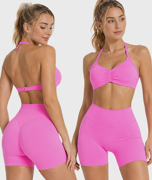 Naadloze Yogaset Dames: Sportbeha met Halternek & High Waist Shorts