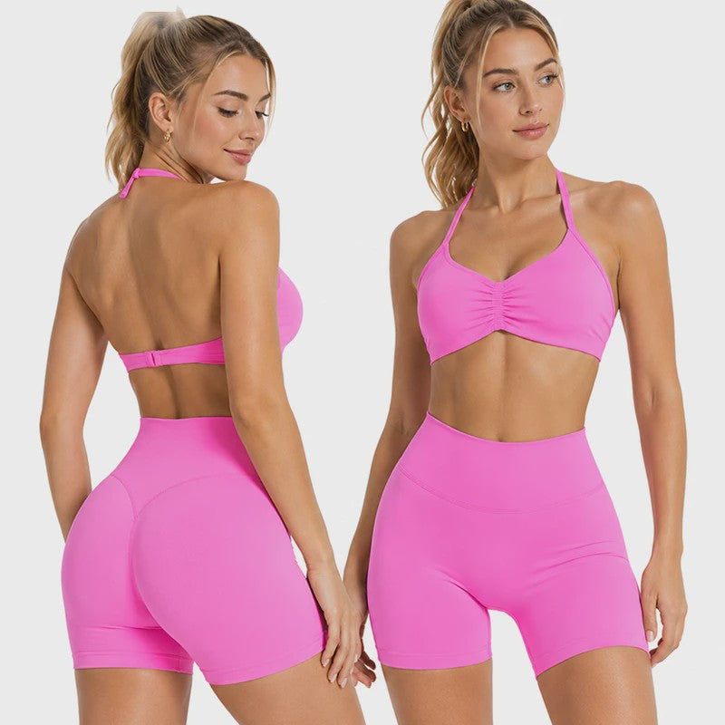 Naadloze Yogaset Dames: Sportbeha met Halternek & High Waist Shorts