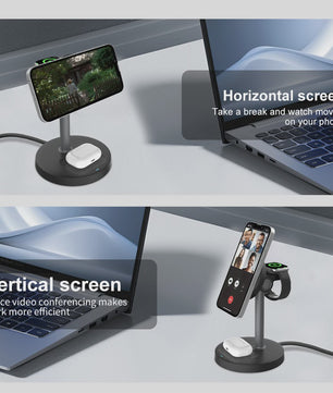 3-in-1 Magnetische Draadloze Oplader Stand voor iPhone, Apple Watch & AirPods - 15W Fast Charge