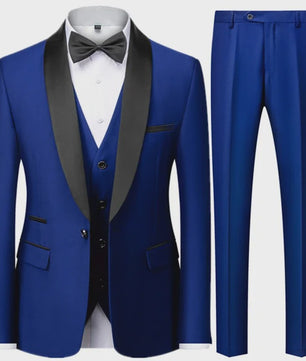 Stijlvolle Zwarte Heren 3-Delige Blazer Set: Kostuum met Pantalon & Vest - Slim Fit voor Bruiloft & Feest