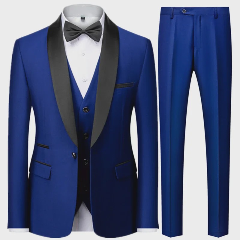 Stijlvolle Zwarte Heren 3-Delige Blazer Set: Kostuum met Pantalon & Vest - Slim Fit voor Bruiloft & Feest