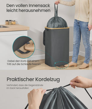 SONGMICS 100L Recycle Container met Deksel en Binnenzak - Grijze Flessenverzamelaar voor de Keuken