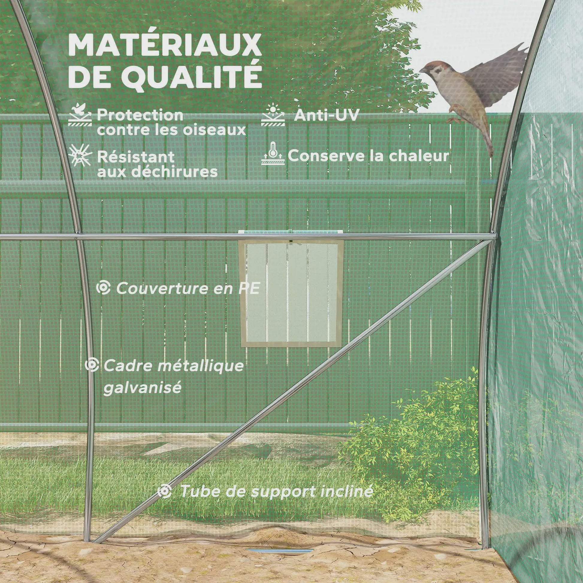 Outsunny Tunnel Kas 9m² - 3x3x2m - Groen - Met Roll-up Deur en 4 Ramen