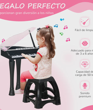 Zwart Kinder Elektrisch Piano Speelgoed met Krukje - 32 Toetsen & Microfoon