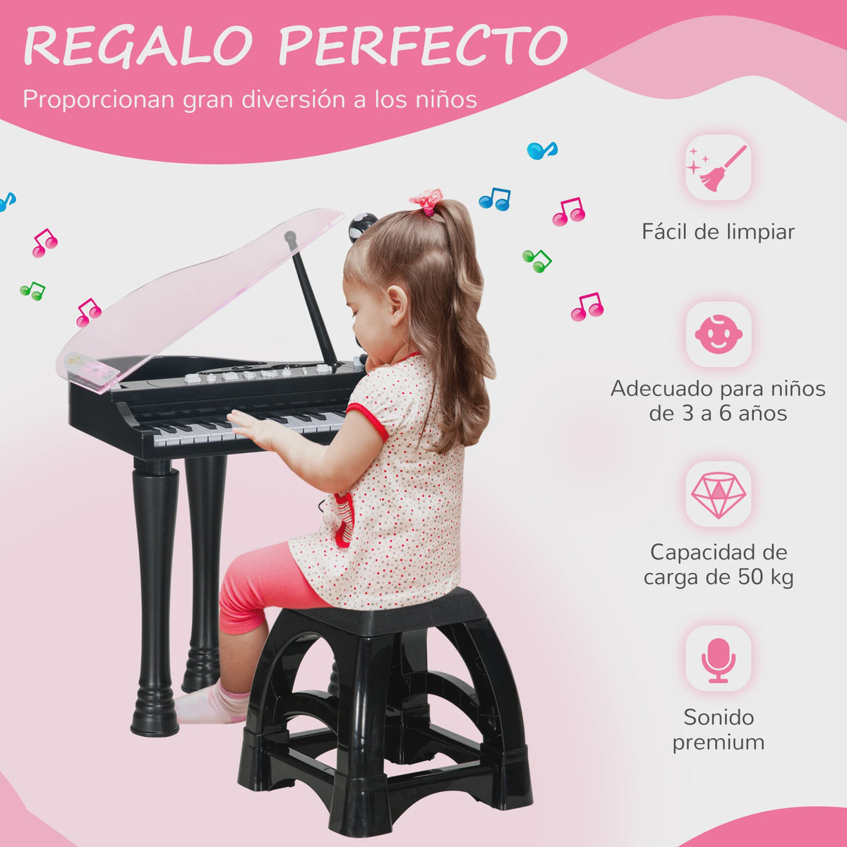 Zwart Kinder Elektrisch Piano Speelgoed met Krukje - 32 Toetsen & Microfoon