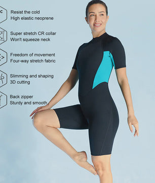 Dames 3mm Neopreen Shorty Wetsuit met Korte Mouwen en Rugrits - Perfect voor Watersport