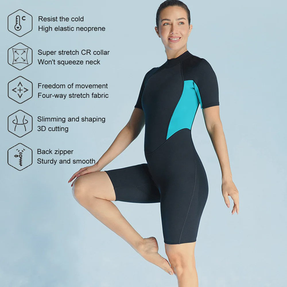 Dames 3mm Neopreen Shorty Wetsuit met Korte Mouwen en Rugrits - Perfect voor Watersport