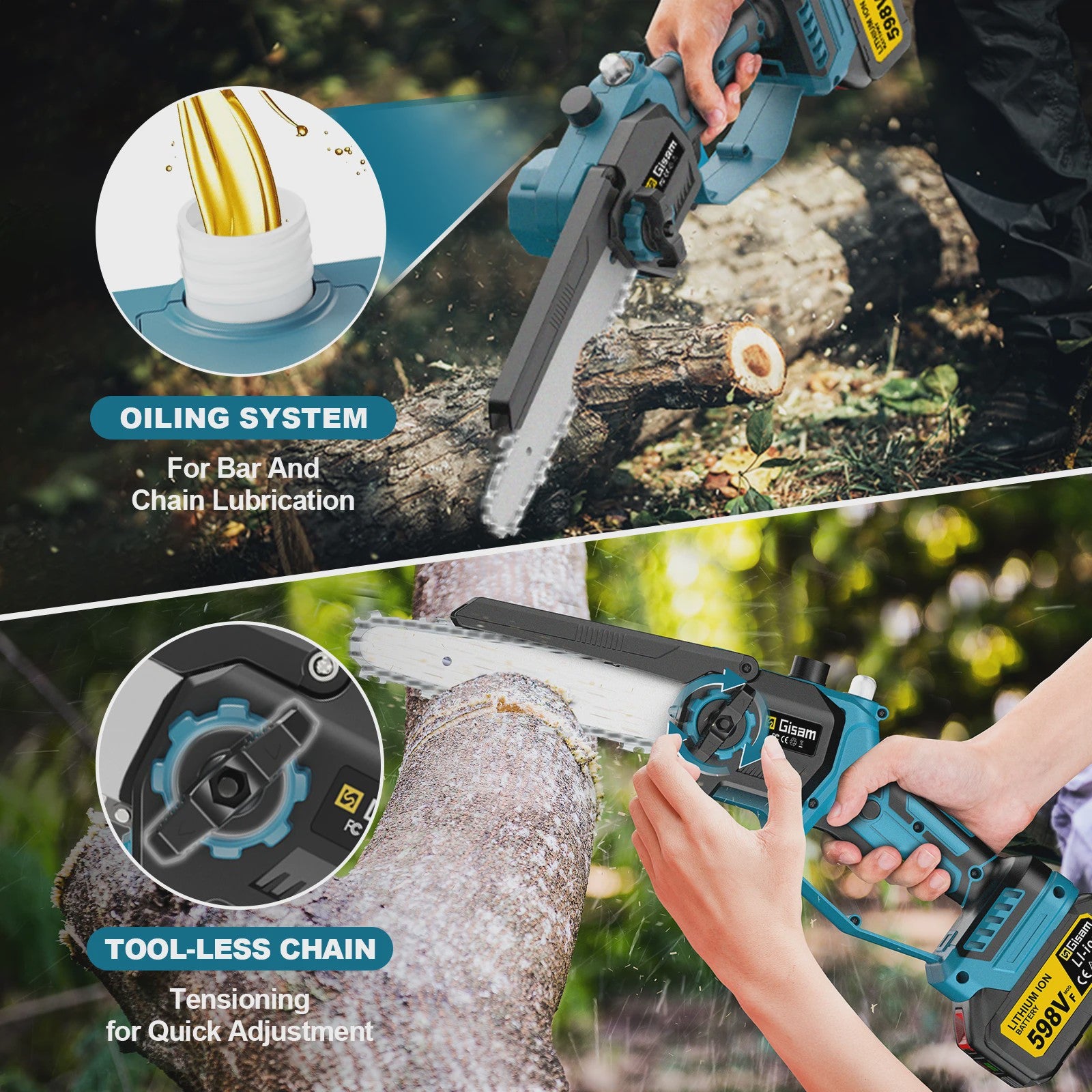 Gisam Telescopische Accu Kettingzaag 8-Inch - Snoeien op Afstand met Makita 18V Batterij