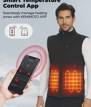 KEMIMOTO Elektrisch Verwarmd Vest Unisex - 6 Zones, 10000mAh Accu, App Bediening