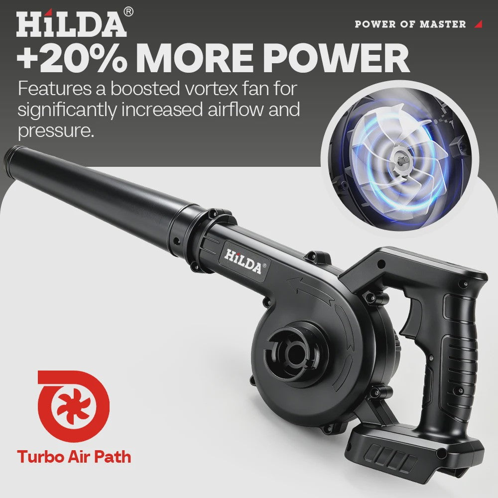 HILDA 21V Accu Bladblazer & Zuiger - Krachtige 2-in-1 Handheld Luchtblazer