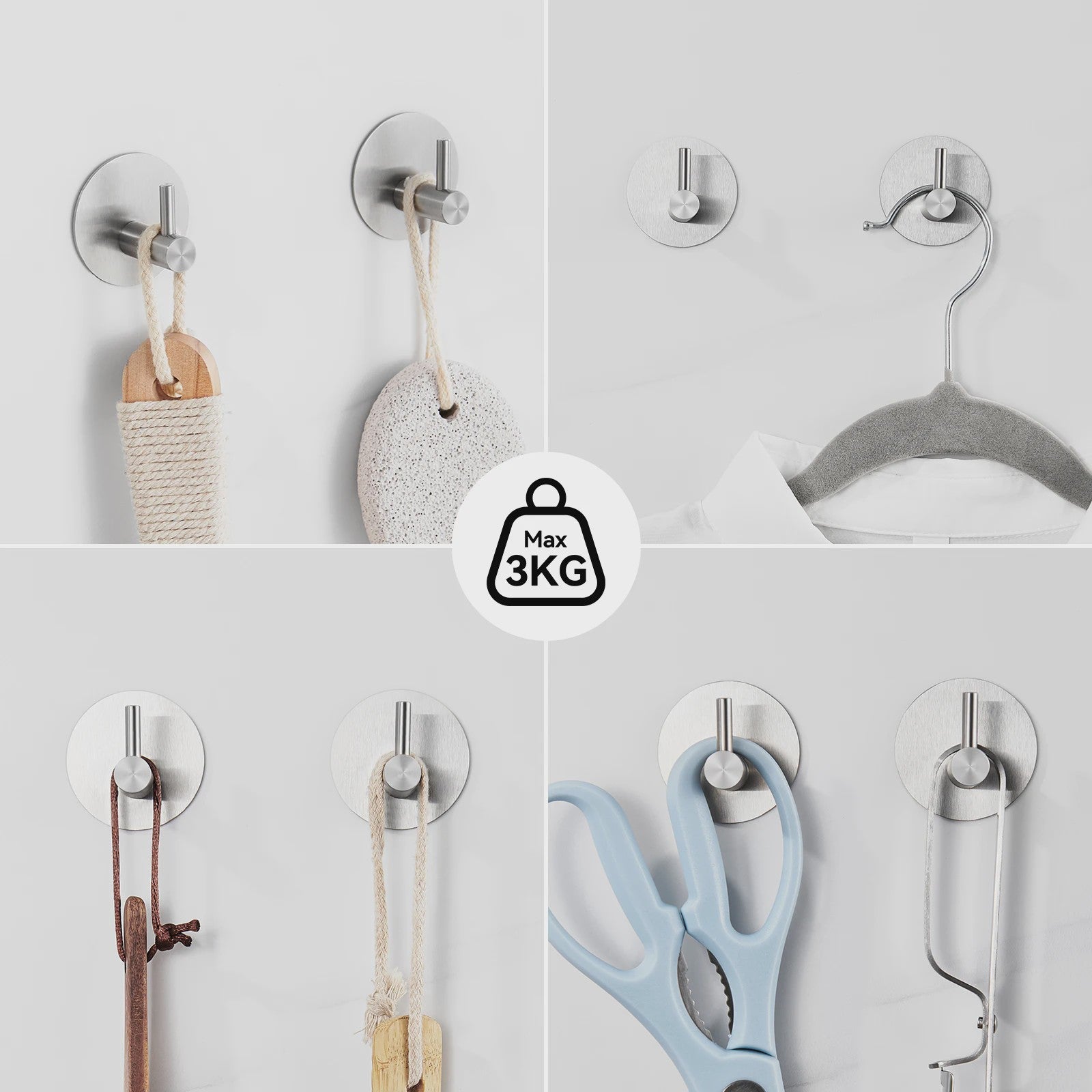60cm Wandrek met Toiletrolhouder en 4 Haken - Complete RVS Badkamer Set