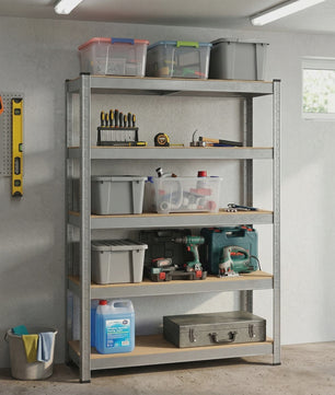 Robuust Metalen Garagerek met 5 Verstelbare Legborden - 180x90x40 cm - 875 kg Draagkracht - Zilver