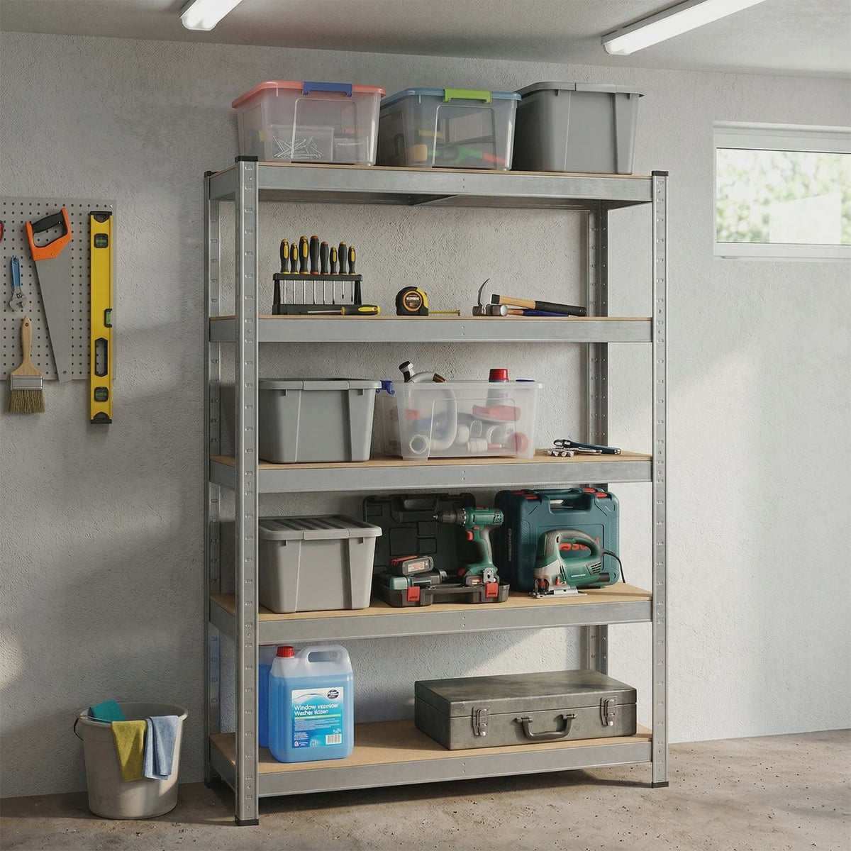 Robuust Metalen Garagerek met 5 Verstelbare Legborden - 180x90x40 cm - 875 kg Draagkracht - Zilver