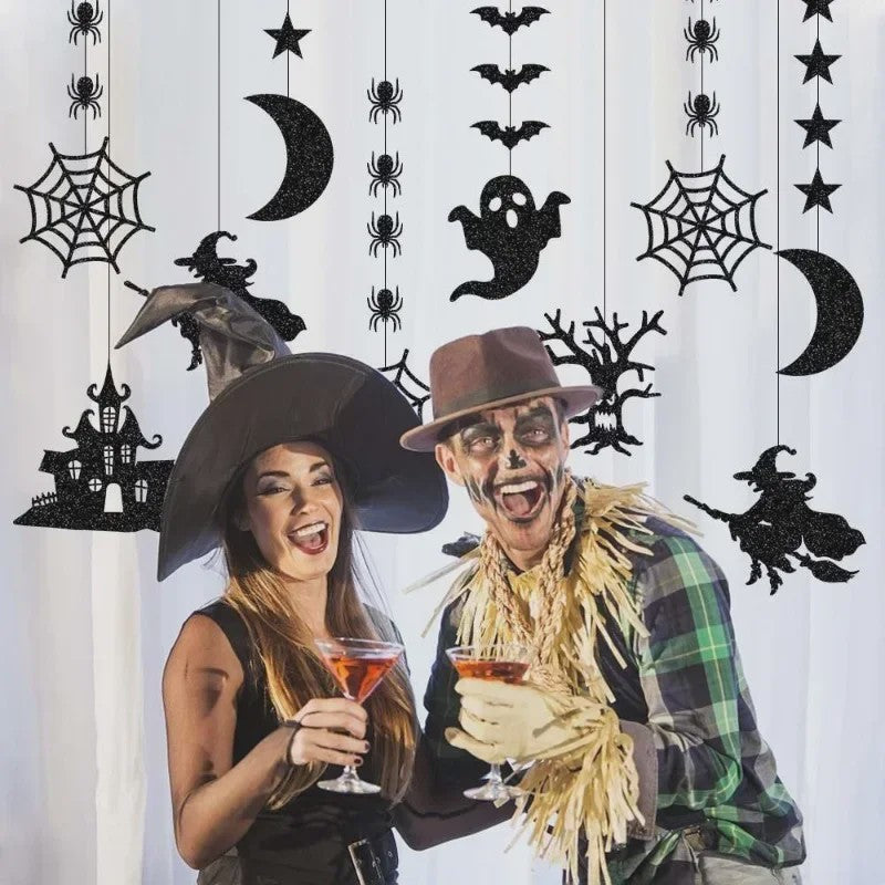 6-delige Halloween Hangende Banner Garland met Spookjes, Heksen en Spinnen
