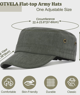 Verstelbare Katoenen Twill Militaire Pet voor Heren en Dames - Vintage Stijl Flat Top Cap