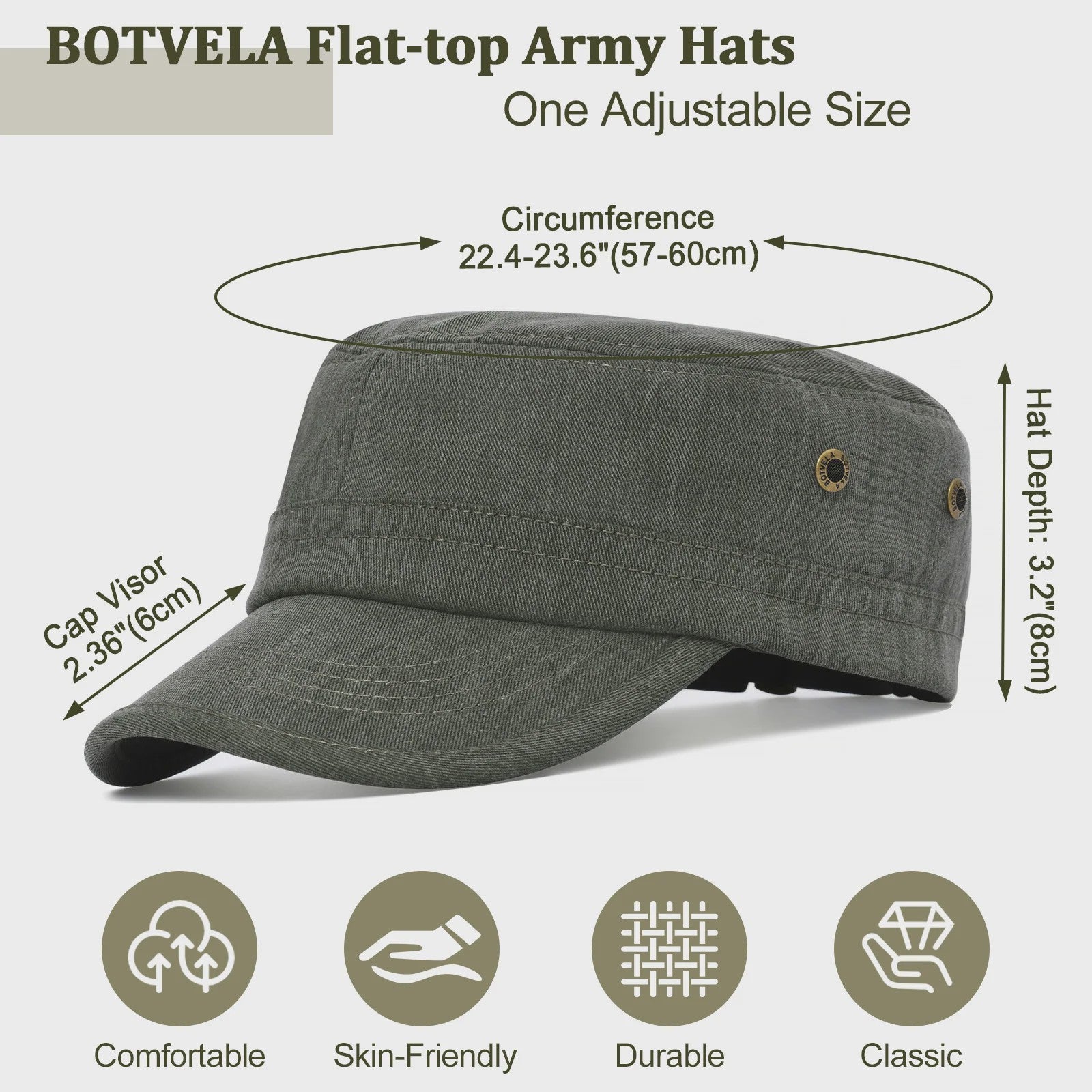 Verstelbare Katoenen Twill Militaire Pet voor Heren en Dames - Vintage Stijl Flat Top Cap