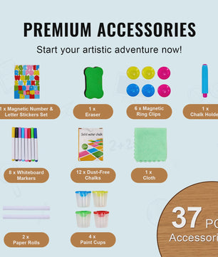 Dubbelzijdig Houten Teken-easel voor Kinderen met Whiteboard & Krijtbord - Inclusief 37 Accessoires