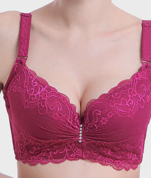 Comfortabele Plus Size Lace Push-Up BH met Brede Zijband en 4-Rij Sluiting