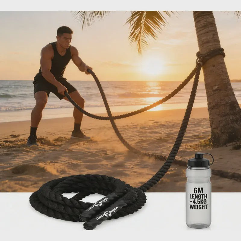 Zwarte Battle Rope 6m (4.5kg) - Duurzaam Polyester Trainingsmateriaal voor Thuis en Buiten