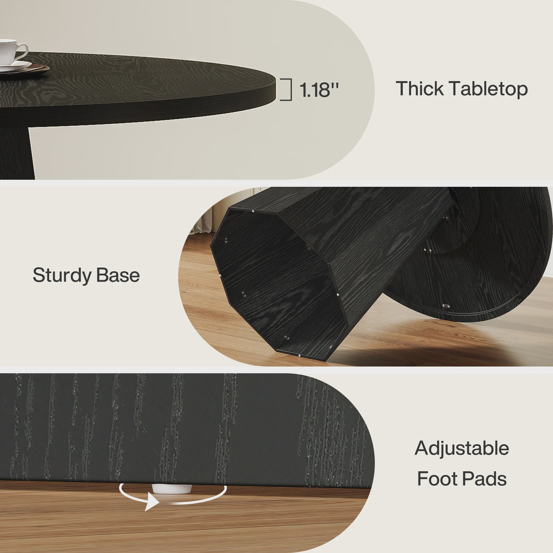 Moderne Zwarte Ronde Eettafel 118 cm met Stabiele Poot - Stijlvol en Compact