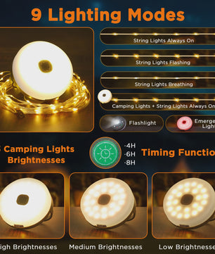 Lureshine 2-in-1 Camping Lamp & Slingerlicht - Oplaadbaar, Waterdicht & Veelzijdig