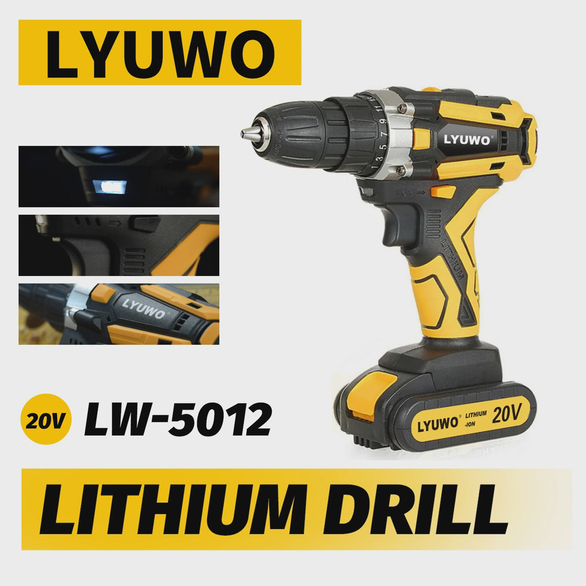 Draadloze Boormachine LYUWO 12V/16.8V/21V - Krachtige Lithium Accu Schroefmachine met 2 Snelheden