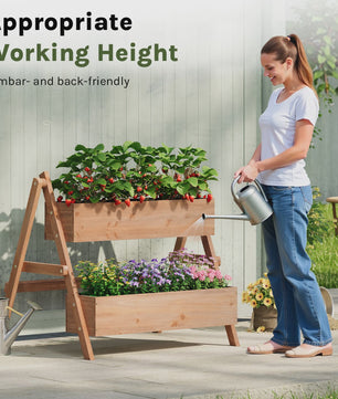Houten Verhoogd Bed met 2 Bloembakken - Plantenbak voor Balkon & Tuin
