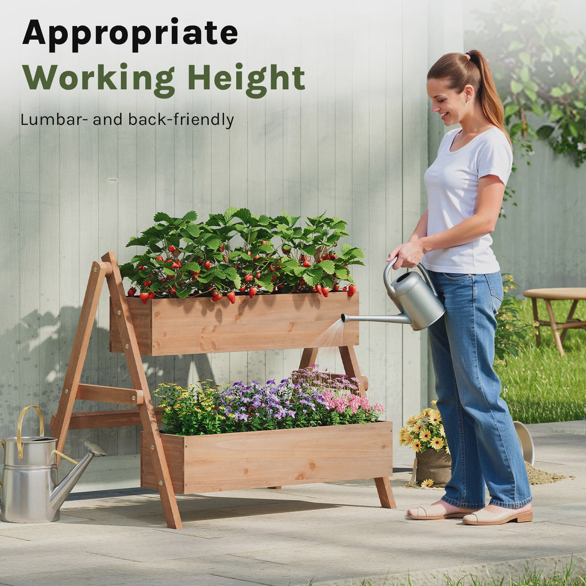 Houten Verhoogd Bed met 2 Bloembakken - Plantenbak voor Balkon & Tuin
