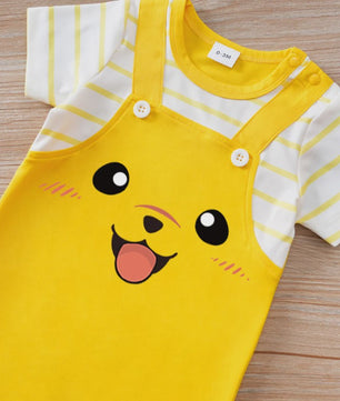 Schattige Gele Baby Romper met Hondjesprint - Korte Mouw Zomer Jumpsuit