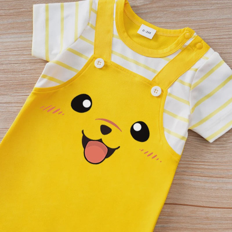 Schattige Gele Baby Romper met Hondjesprint - Korte Mouw Zomer Jumpsuit