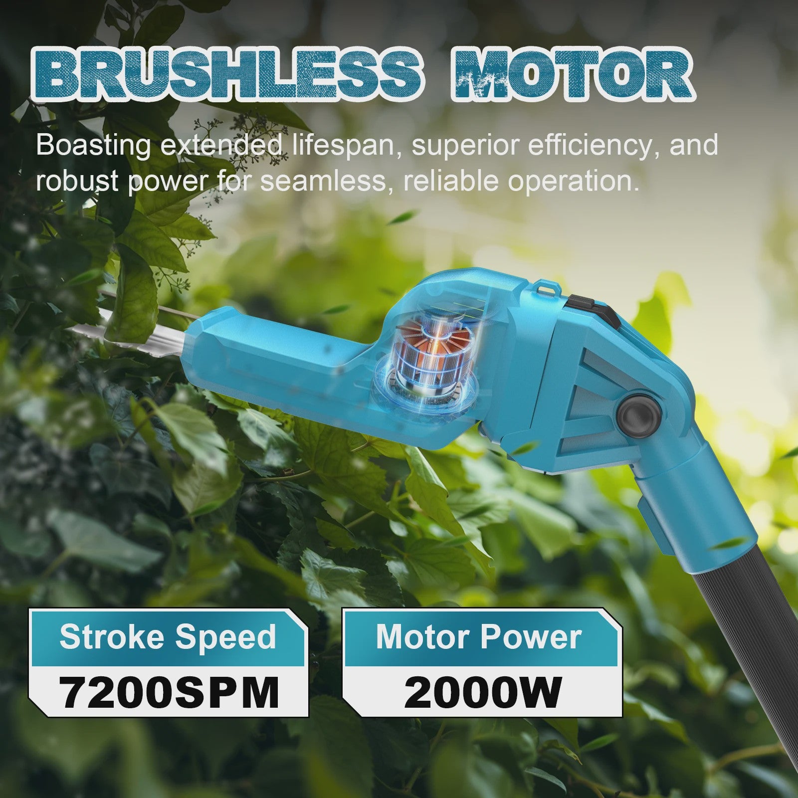 Gisam Telescopische Heggenschaar - Snoerloos, Borstelloos, 7200SPM, 52cm Mes, 18V Makita Accu Compatibel