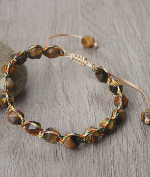 Unieke Kralen Armband - Natuurlijke Tijgeroog, Amethist & Rozenkwarts - Verstelbaar