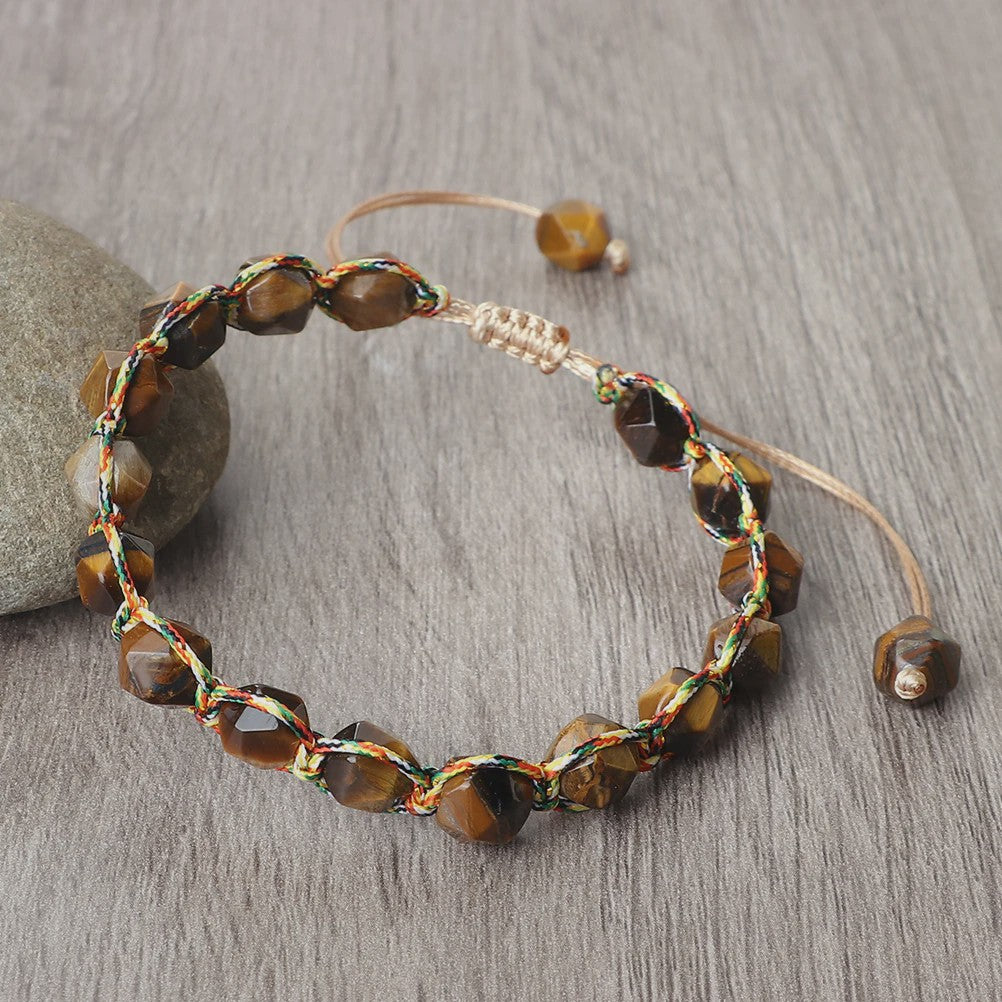 Unieke Kralen Armband - Natuurlijke Tijgeroog, Amethist & Rozenkwarts - Verstelbaar