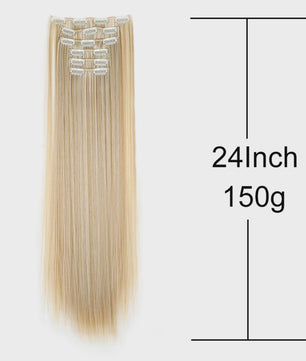 Synthetische Clip-in Haarverlengingen 24 Inch - Lang Steil, Hittebestendig, Diverse Kleuren