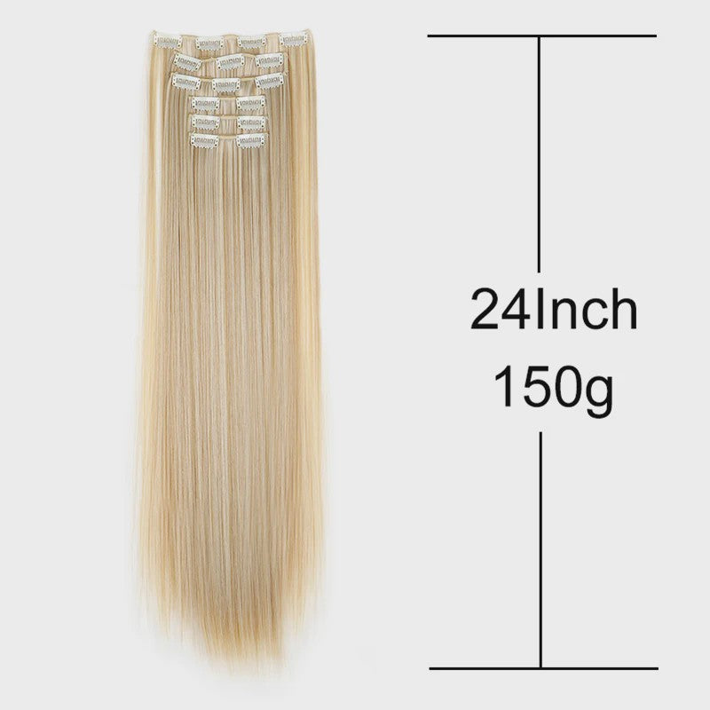 Synthetische Clip-in Haarverlengingen 24 Inch - Lang Steil, Hittebestendig, Diverse Kleuren