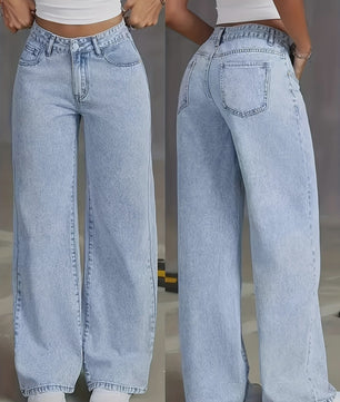 Lichtblauwe Y2k Wide Leg Jeans voor Dames - Comfortabele Denim Broek met Hoge Taille