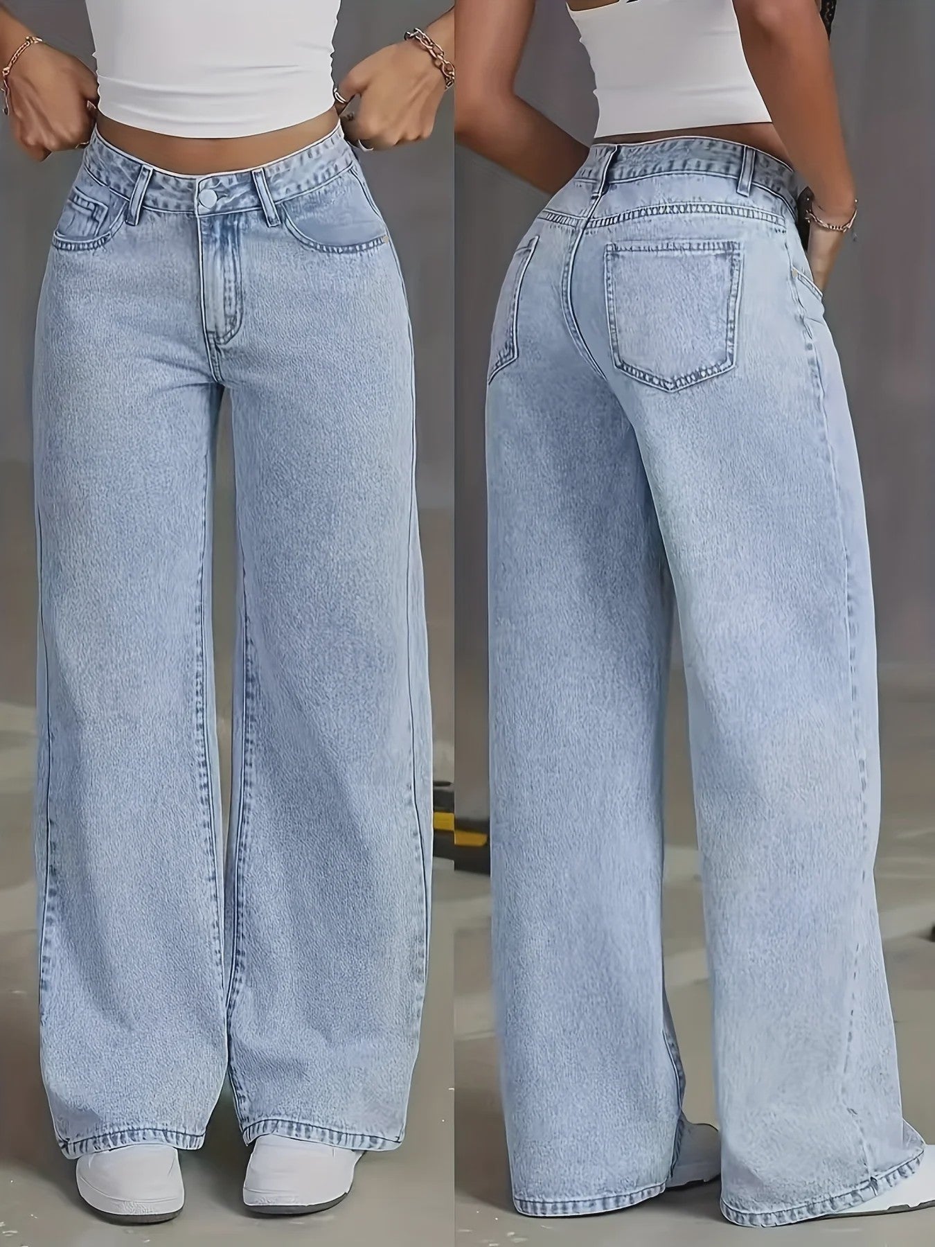 Lichtblauwe Y2k Wide Leg Jeans voor Dames - Comfortabele Denim Broek met Hoge Taille