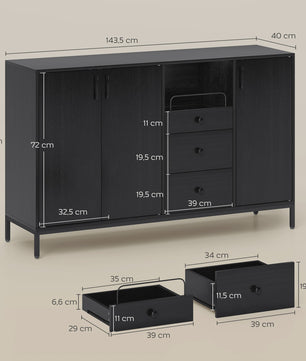 Homcom Sideboard Woonkamer met Deuren, Lade en Open Vakken - Stijlvolle Opbergkast