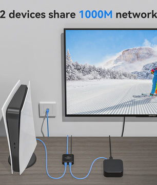 Gigabit RJ45 Netwerk Splitter 1000 Mbps (1-in-2-uit) met USB-C Voeding